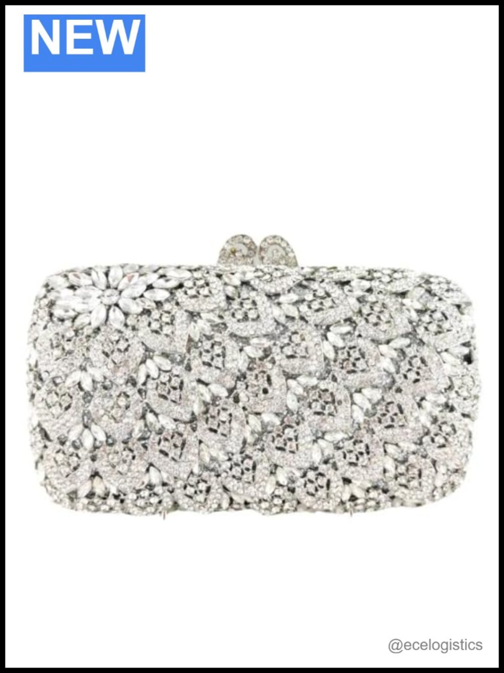 Sparkly Crystal Floral Evening Clutch with Removable Chain for Wedding & Prom